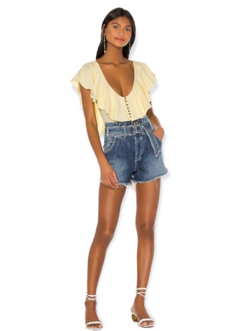 Free People See You Sometime Denim Cut Offs Indigo Blue PaperBag Sz S